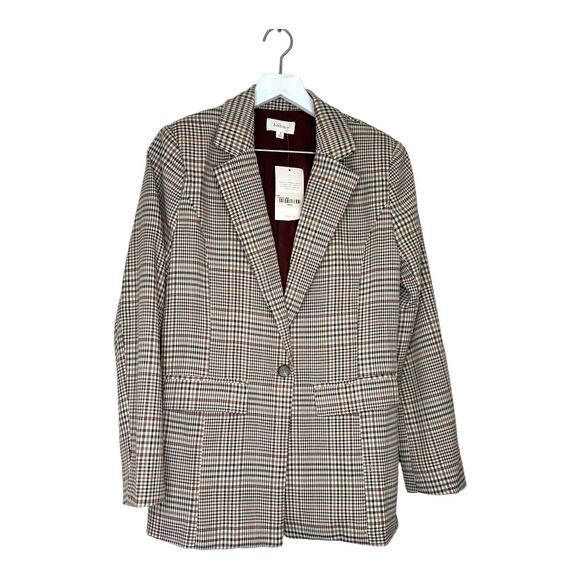 NWT Böhme Brown & Black Plaid Oversized Single Button Blazer Size S - Picture 1 of 8